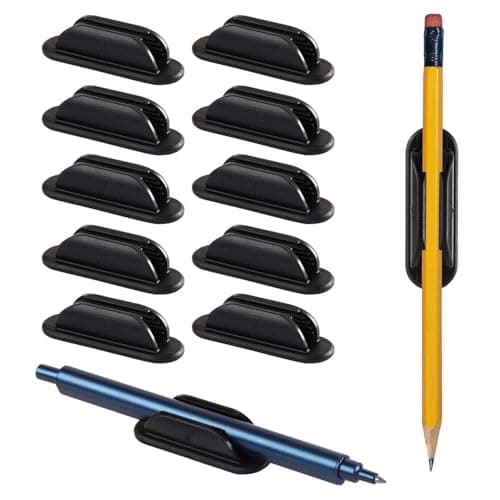 Tiizze 10 Pack Adhesive Pencil Holder for Desk, Silicone Pen Holder for Wall, Clipboard & Laptop with 15 Upgraded Sticky Pads, Rugged Grip Pencil Holders for Classroom Teacher Essentials (Black)