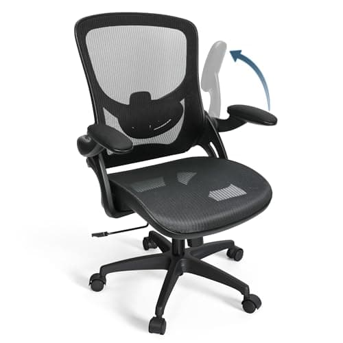 KIZECK Mesh Home Office Computer Desk Chair Height Adjustable Lumbar Support with Flip Up Arms Swivel Wheels for Adult
