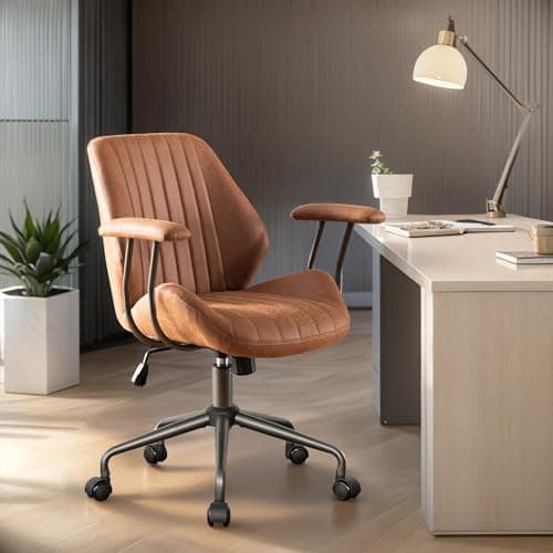 Home Office Chair,Ergonomic Computer Chair with Lumbar Support Adjustable Height,Mid-Century Modern Office Chair with Rolling Swivel Chair for Home Office Game Study(Suede Mid Back Chair,Light Brown)
