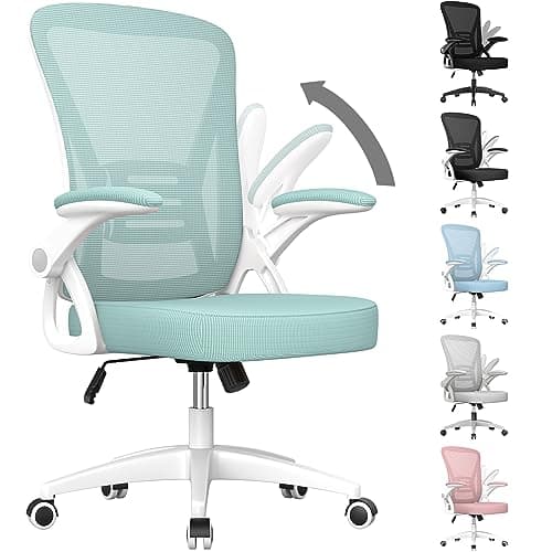 naspaluro Ergonomic Office Chair, Computer Chair with Adjustable Height, Flip-Up Arms and Lumbar Support, Breathable Mesh Desk Chair for Home Study Working (Without Headrest, Green)