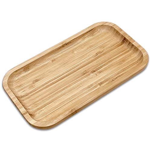 Bam&Boo Bamboo Serving Tray Natural Minimalist Rectangular (9.7” x 5.4" x 0.8") Coffee, Tea, Food, Drinks, Storage, Decor for Home, Kitchen, Bathroom