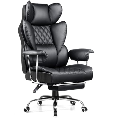 COMHOMA Big and Tall Gaming Chair with Pocket Spring Lumbar Support, Ergonomic Office Chair with Footrest, Executive Desk Chair with Outward Fixed Soft Armrests, Computer Chair with High Back, Black