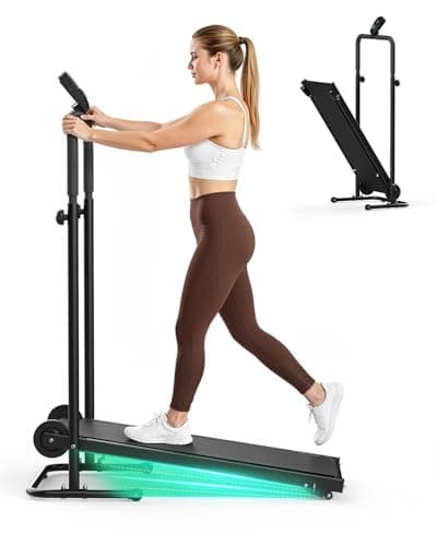 Non-Electric Treadmill with Dual Flywheel & Fixed Incline - FUNRAY Motorless Treadmill LCD Monitor, Non-Slip Belt, Compact Foldable Design for Small Home/Gym Use, Soft Foam Grips for Walking/Jogging