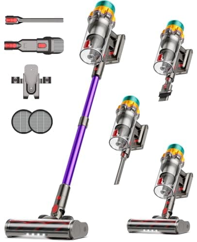 UOTKD Cordless Vacuum Cleaner, 50KPA 65Mins XL Dust Cup Vacuum Cleaners for Home, Stick Vacuum with Anti-Tangle Brush,LED Display,Self-Standing, Vacuum Cordless for Hardwood Floor, Carpet, Pet Hair