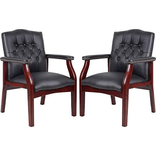 Black Leather Office Chairs Set of 2 -Ergonomic Executive Guest Chairs for Reception, Multi-Scene Use (Waiting Room, Meeting, Conference, Lobby, Conference, Church) High Back No Wheels with Arm Design