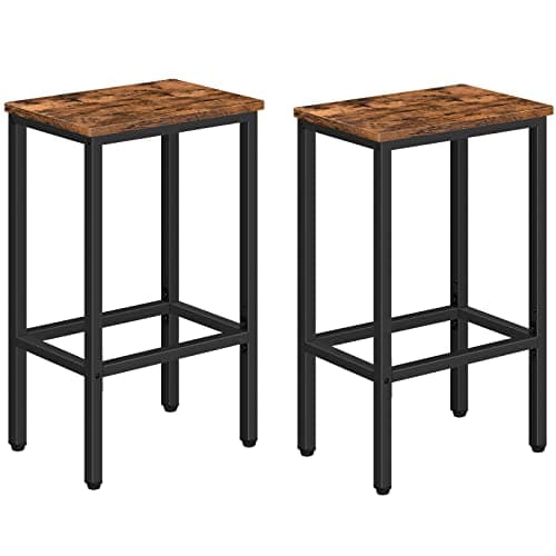 MAHANCRIS Bar Stools, Set of 2 Bar Chairs, Kitchen Breakfast Bar Stools with Footrest, 25.8" Dining Stools, Rectangular Industrial Bar Chairs, for Dining Room, Kitchen,Rustic Brown BAHR0101Z