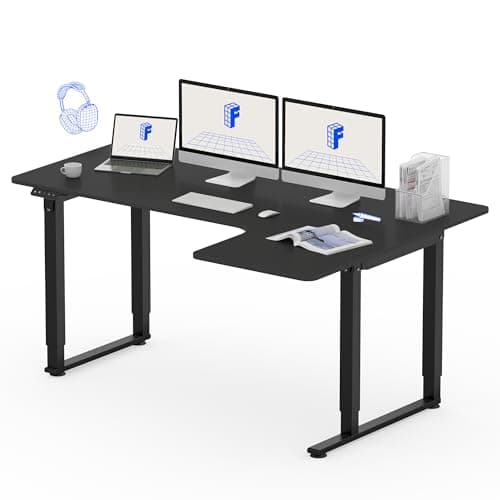 FLEXISPOT Dual Motor L Shaped Standing Desk 4 Legs Corner Desk Computer Electric Sit Stand Up Desk Height Adjustable Home Office Table with Splice Board, 63x43 Black