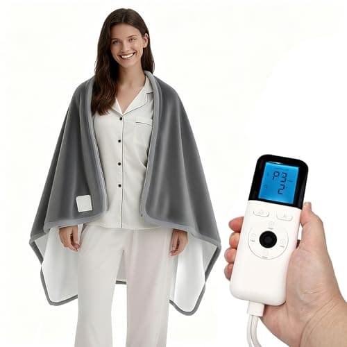 OIPUNSHLE Heated Wearable Shawl 33x59 Inch, 6 Heating Levels & 5 Timer Settings, Soft Sherpa to Fleece, UL Certified with Auto Shut Off, Machine Washable Gift for Christmas Home Office (Gray)