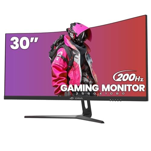 CRUA 30" Gaming Monitor, 200Hz WFHD(2560 * 1080P) 1500R Curved Monitor, 99% sRGB, Support AMD FreeSync, Low Blue Light, Wall Mount Install(HDMI, DP)- Black