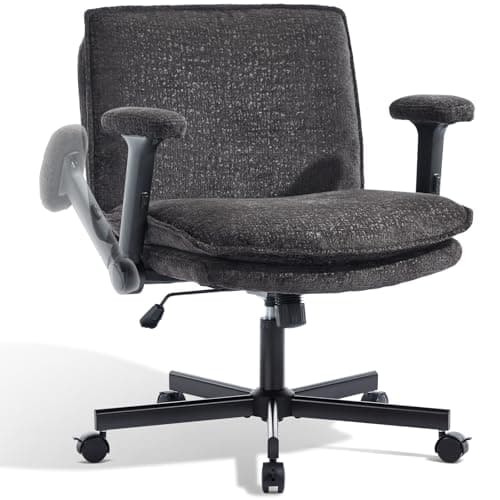 Morkprism Criss Cross Chair with Flip-Up Arms and Lockable Wheels, Plush Fabric Cross Legged Office Desk Chair,Wider 125°Tilting Adjustable Swivel Computer Chair for Home, Apartment, Bedroom,Black