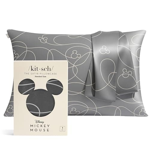 Kitsch & Disney Mickey Mouse Satin Pillowcase with Zipper for Hair & Skin - Softer Than Silk Pillow Cases, Smooth Cooling Satin Pillow Case, Wrinkle-Free Pillow Cases Standard Size (19x26)