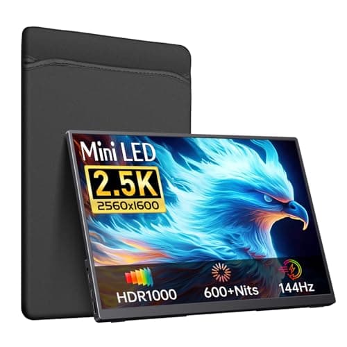 CAPERAVE Portable Monitor Mini LED 144Hz, 16" 2560x1600 QHD 600 Nits Portable Gaming Monitor HDR FreeSync w/Kickstand & Speaker, Eye Care External Second Screen for Laptop PC Game Console