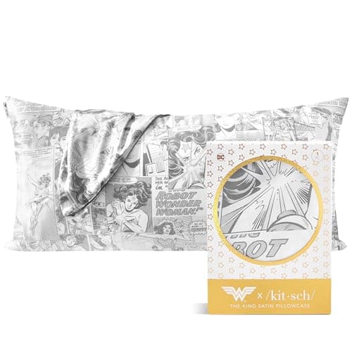 Kitsch Wonder Woman (Comic) Satin Pillowcase with Zipper Softer Than Silk, Luxury Cooling Pillowcase for Hair & Skin, Wrinkle Prevention, King Size (19X36)
