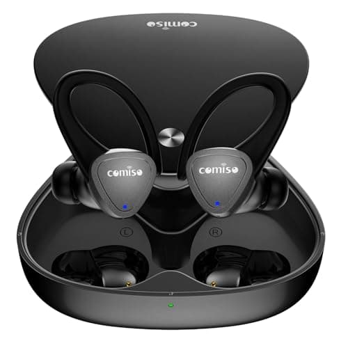 comiso Wireless Earbuds Bluetooth 5.3- Noise Cancelling Headphones, Sports Bluetooth Headphones with Earhooks, Build in Mic, Charging case, Wireless Earbuds with 60H Playtime for Workout, Running