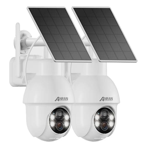 ANRAN 2K Solar Security Camera Wireless Outdoor, 2 Pack Battery-Powered WiFi Camera with 360° PTZ for Home Security, PIR Motion Detection, 3MP Color Night Vision, Two-Way Audio, Alexa Compatible