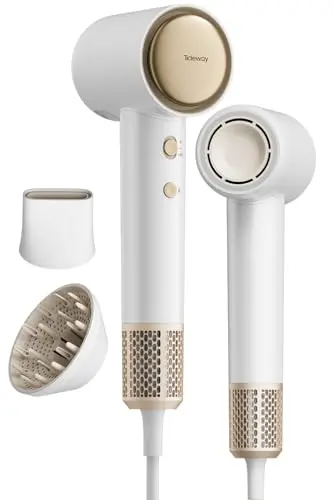 Tideway Hair Dryer, Blow Dryer with Diffuser, Ionic Professional High-Speed 1500W Low-Noise, 110,000 RPM Brushless Motor, Fast Drying, Travel Compact for Women & Men (Gold)