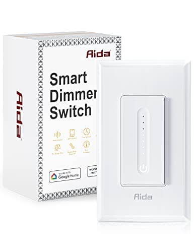 AIDA Smart Dimmer Light Switch, Single Pole Dimmer Switch Works with Alexa and Google Assistant, 2.4GHz WiFi Switch for LED, CFL, Incandescent Bulbs, Need Neutral Wire, No Hub Required, White, 1 Pack
