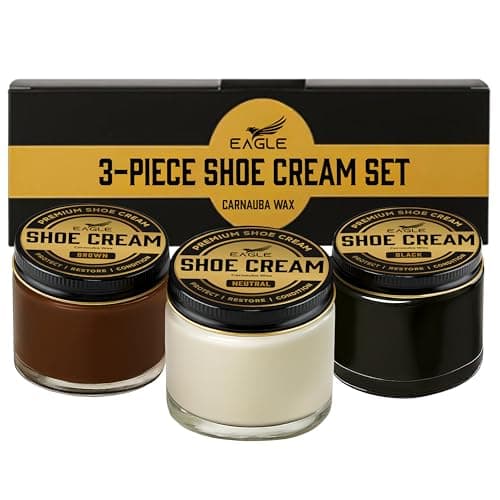 Eagle 3-Piece Leather Shoe Cream Kit – Black, Brown & Neutral Shoe Polish Conditioner Set for Boots, Dress Shoes & Leather Footwear | Recolors, Conditions & Restores Shine