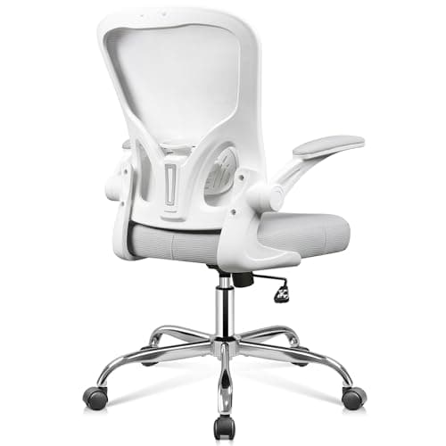 DEVAISE Office Chair Ergonomic Computer Desk Chair with Flip-up Armrests, Comfy Mesh with Adjustable Lumbar Support, White