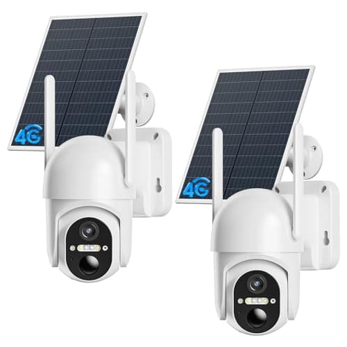 ELYSOO 4G LTE Cellular Security Camera, 2 Pack Solar Powered Outdoor Cameras No WiFi Needed for Farm&Ranch, 360° View, 2K Night Vision, Includes SIM Card(Support Verizon/AT&T/T-Mobile) - White