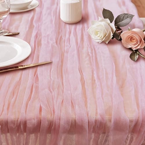 AlaTyche Pink Table Runner,35 x 120 Inch Cheesecloth Table Runner,Gauze Rustic Runners for Baby Shower, Wedding Bridal Shower