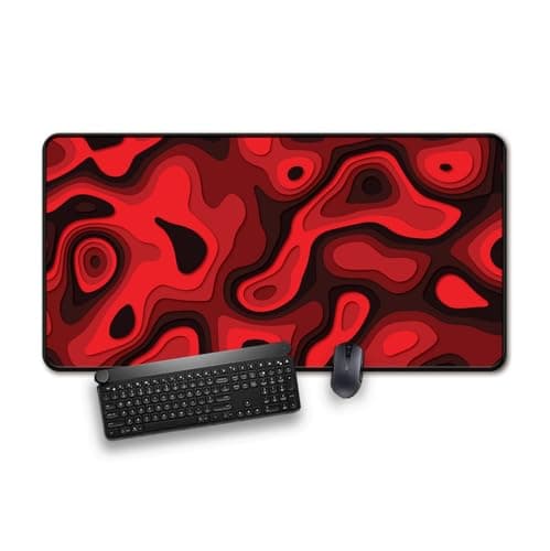 Large Gaming Mouse & Desk Pad with Abstract Pattern, Extended Size Desk Mat, Non-Slip Surface (Red, 31 x 15.5 inches)