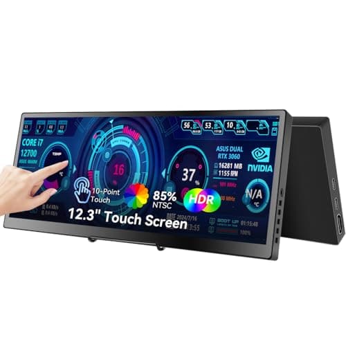 12.3 Portable Touchscreen Monitor,1920*720 IPS Mini Touch Screen,Travel Display with Foldablestand & Speaker, HDMI USBC CNC External Monitor for Laptop Phone Aida64 GPU CPU RAM Monitoring, VESA
