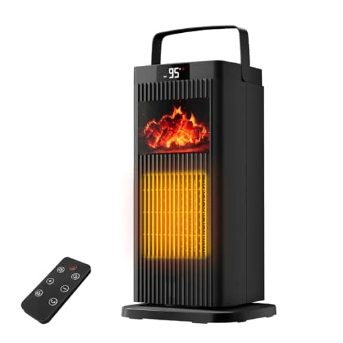 Space Heater for Indoor Use, 1500W Portable 13.78" Electric Heater with Thermostat, Fast Heating, 45° Oscillation, 12H Timer, Quiet & Safe 3D Flame Fireplace Ceramic Heater for Bedroom Office Home