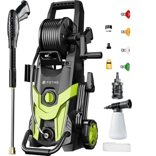Electric Pressure Washer, 4500 PSI 3.2 GPM Power Washer 58FT Total Long with 4 Quick Connect Nozzles, Inlet Hose & Filter& Foam Cannon for Cars/Fences/Driveways/Home Cleaning