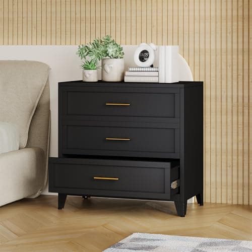 erosoei Metal NightStand Bedside Table with 3 Drawer,Side Table Storage Cabinet,End Table for Home Office Living Room Bed Room