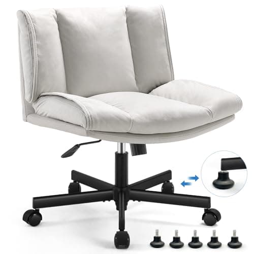 LEAGOO Criss Cross Chair with Wheels, Comfy Armless Desk Chairs with Tech Fabric, Wide Seat Cross Legged Office Chair, Height Adjustable Swivel Computer Task Chairs for Home Office, Bedroom, Make up