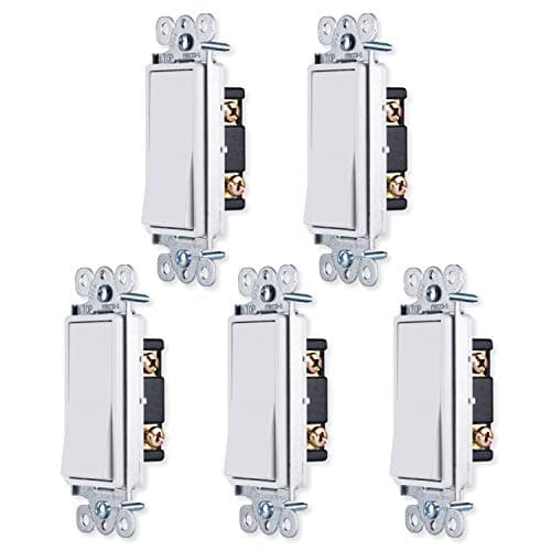 GE Grounding Paddle Rocker Switch 5 Pack, Single Pole, in Wall On/Off Power Switch Replacement for Ceiling Fans & Lights, 15 Amp, Great for Home, Office & Kitchen, UL Listed, White, 44017