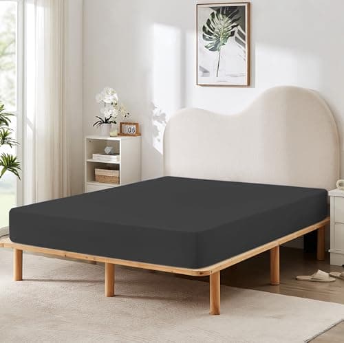 HBHLFZ Queen Fitted Sheet Only, Soft Breathable Bottom Sheet - 60"x80" Deep Pockets Queen Size Fitted Sheet - All Around Stretch Fit, Wrinkle Resistant, Colorfast - Easy Care, Black