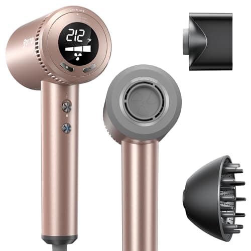 Jolitoi Hair Dryer with Diffuser - Professional High Speed Ionic Blow Dryer with 110,000 RPM Motor for Fast Drying, Low Noise Hairdryer with Magnetic Nozzle, Hair Dryer for Women, Rose Gold