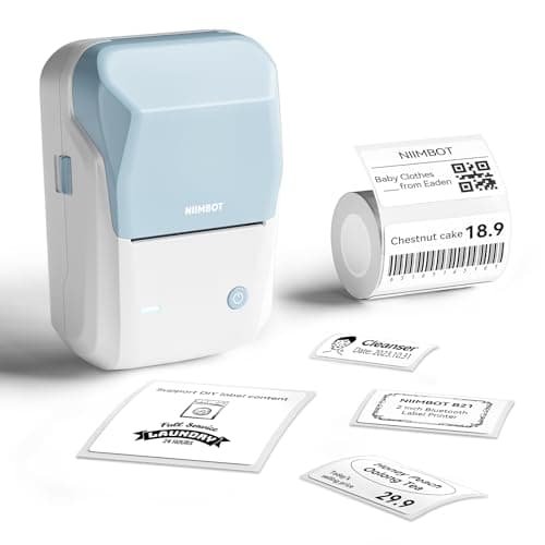 NIIMBOT B1 Label Maker Machine, Thermal Label Printer Easy to Use for Office, Home, Business, Came with 1 Roll White Label(Light Blue)