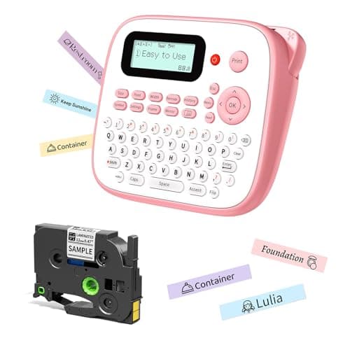 EazeID Pink Label Maker Machine with-Tape, Portable Kids Label Maker, QWERTY Keyboard Labeler Handheld, D210S Easy Labeler with Multiple Fonts Frame Barcode for Home Office School Supplies