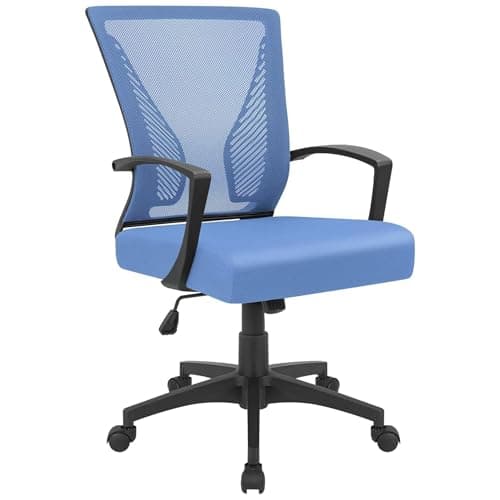 Furmax Office Chair Ergonomic Computer Desk Mesh Chair Mid Back Swivel Lumbar Support with Armrest (1, Blue)