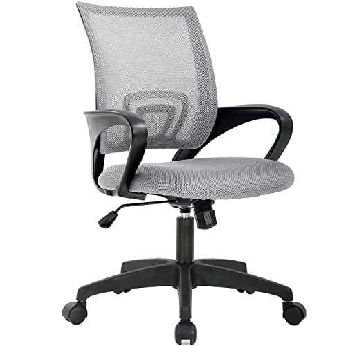 BestOffice | Ergonomic Office Chair | Mid-Back Swivel Desk Chair | Breathable Backrest & Lumbar Support | Adjustable Height | Sponge Seat | Rolling Wheels | Grey | for Adults & Women