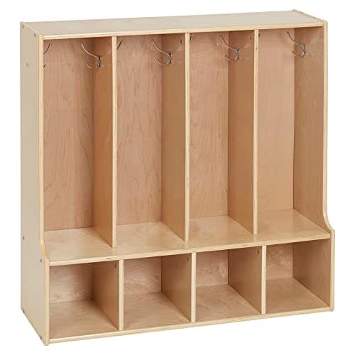 ECR4Kids Streamline 4-Section Toddler Coat Locker with Bench, Classroom Furniture, Natural
