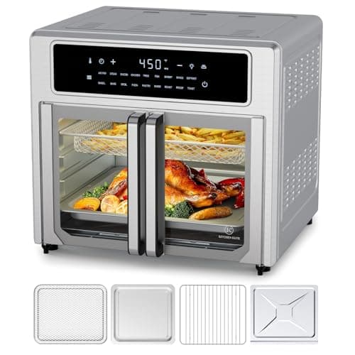 Kitchen Elite®Air Fryer French Door Oven,26.4 Qt Easy Cleanup & Use Large Countertop Toaster Oven Combo,18 Presets & 1 Preheat & 1 Light,Multi-Layer Cooking,4 Accessories,Stainless Steel