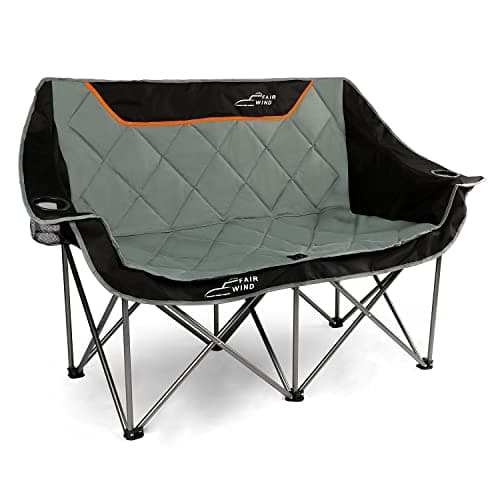 FAIR WIND Oversized Fully Padded Camping Chair Folding Loveseat Camping Couch Double Duo Chair Heavy Duty Quad Fold Arm Chair with Cup Hold - Supports 650 LBS Black