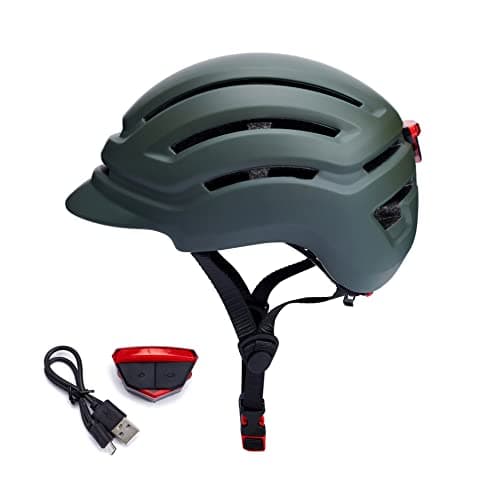 DAYGOCAGA Adult Bike Helmet for Men Women, Mountain Road Bicycle Helmet with USB Rechargeable Taillight, Alpine Green