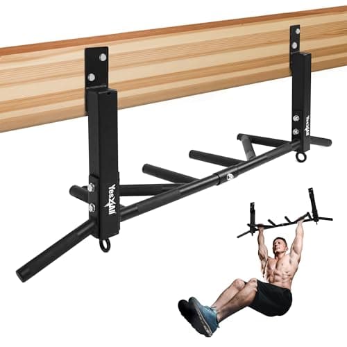Yes4All Heavy Duty Wall Mounted Pull Up Bar – Multi-Grip Ceiling/Joist Mount Chin-Up Bar for Home Gym Strength Training, 300 lb Capacity, 5 Grip, Steel, Joist Mount, Black