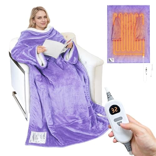 Catalonia Heated Blanket with Sleeves, Electric Snuggly Blanket for Women Men, Wearable Wired Heating Throw Blanket with 5 Heating Levels, 70 x 50 inch