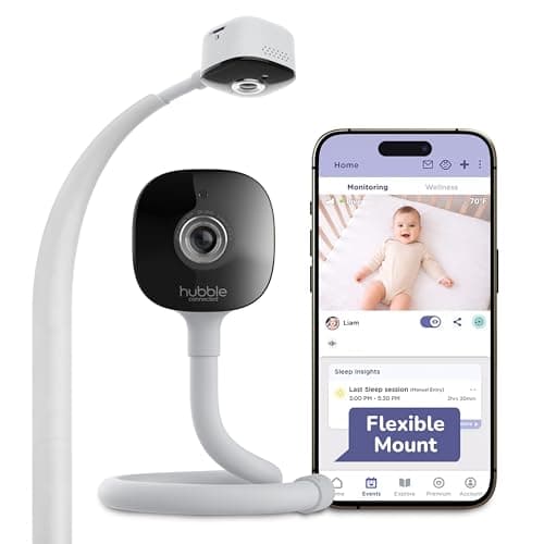 HUBBLE CONNECTED GoBaby AI - 2K HD Baby Monitor Camera w/Advanced AI Monitoring, Covered Face & Rollover Detection, True Cry Alerts, Sleep Training & Smart Soother — w/Flexible Mount