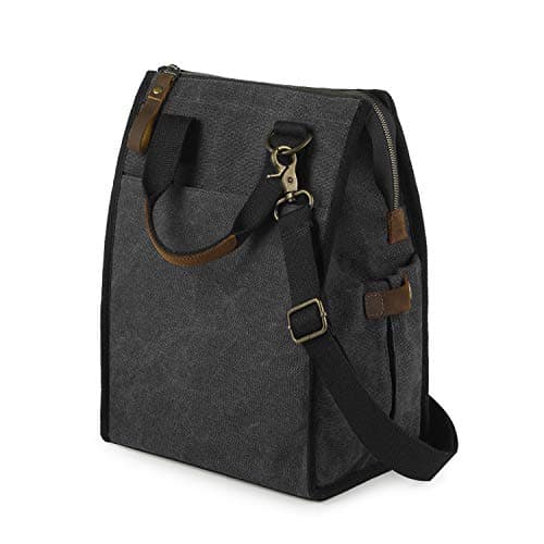 SMRITI Insulated Canvas Lunch Bag for Women/Men-9.6 L Reusable Leakproof Lunch Tote Bag for Work Picnic Beach - Fashion Lunchbox for Men and Women with Shoulder Strap(Dark Grey)