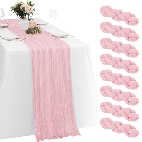 8 Pack Light Pink Cheesecloth Table Runners 20x120 Inch Gauze Table Runner Cheese Cloth 10FT Pink Table Runner Rustic Sheer Runner for Wedding Birthday Party Baby Shower Table Decor