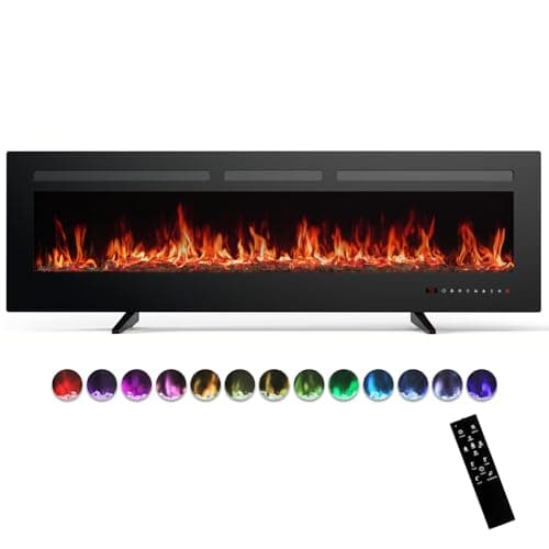 Sweetcrispy 60" Electric Fireplace Wall Mounted or Recessed Insert, 1500W/750W Freestanding Fireplaces Heater with Remote Control,13 Adjustable Flame Color, 12H Timer, Touch Screen