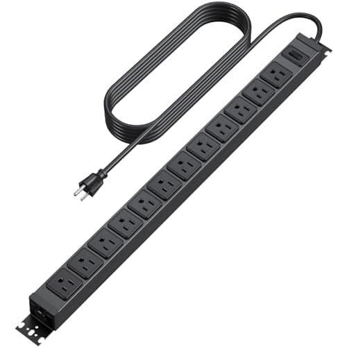 HHSOET 360° Rotating 12 Outlet Mountable Power Strip, Aluminum Alloy Long Power Strip,1200J, Heavy Duty Wall Mount Surge Protector with Switch, 6ft Power Cord.