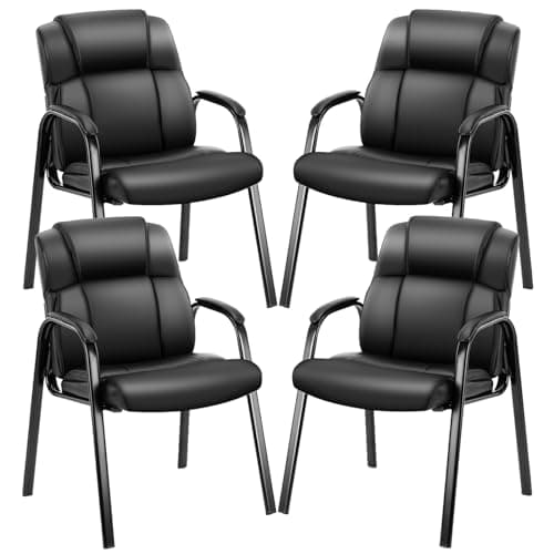 Sweetcrispy Waiting Room Chairs Reception Chairs Office Guest Chairs Set of 4, Big and Tall Desk Chair No Wheels Executive Office Chair PU Leather Conference Room Chairs Lobby Chairs with Padded Arms